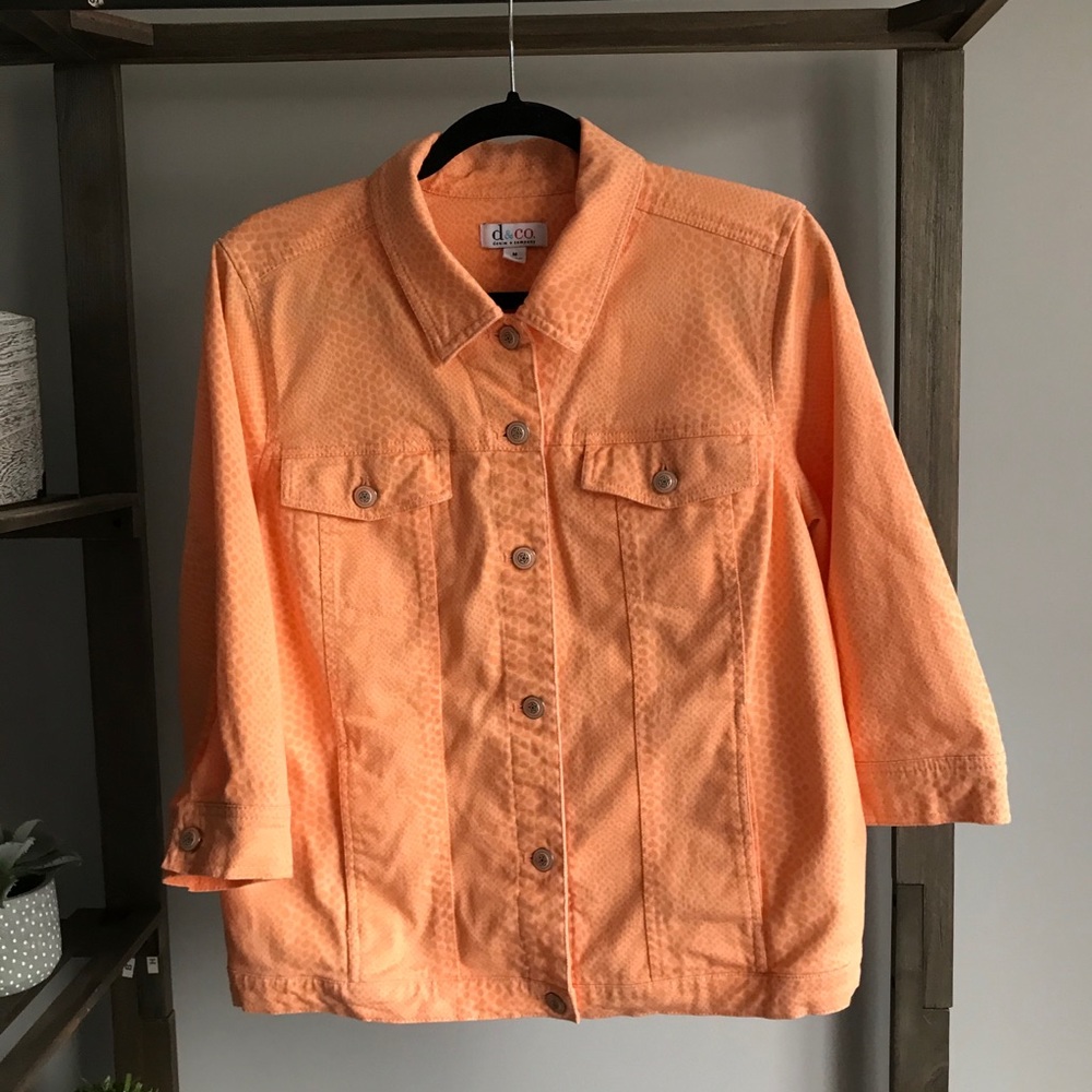 Denim & Company Orange Animal Print Denim Jacket